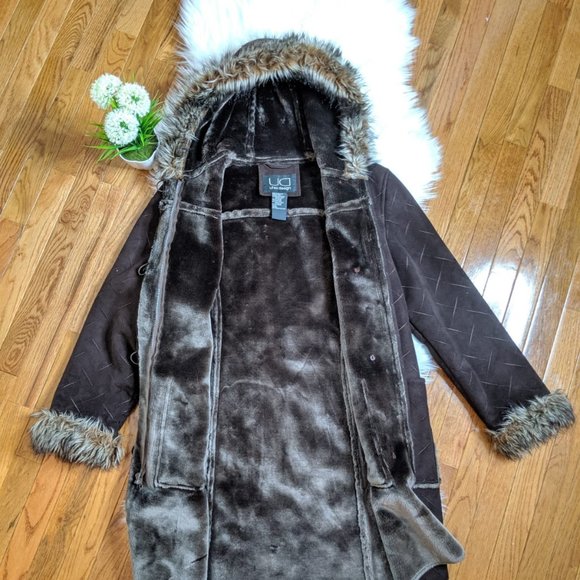 Utex Design Women's Brown Faux Suede Fur Long Sz M - Picture 4 of 8